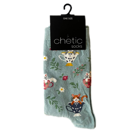جوراب زنانه چتیک طرح گربه و فنجان | جوراب ترک Chetic